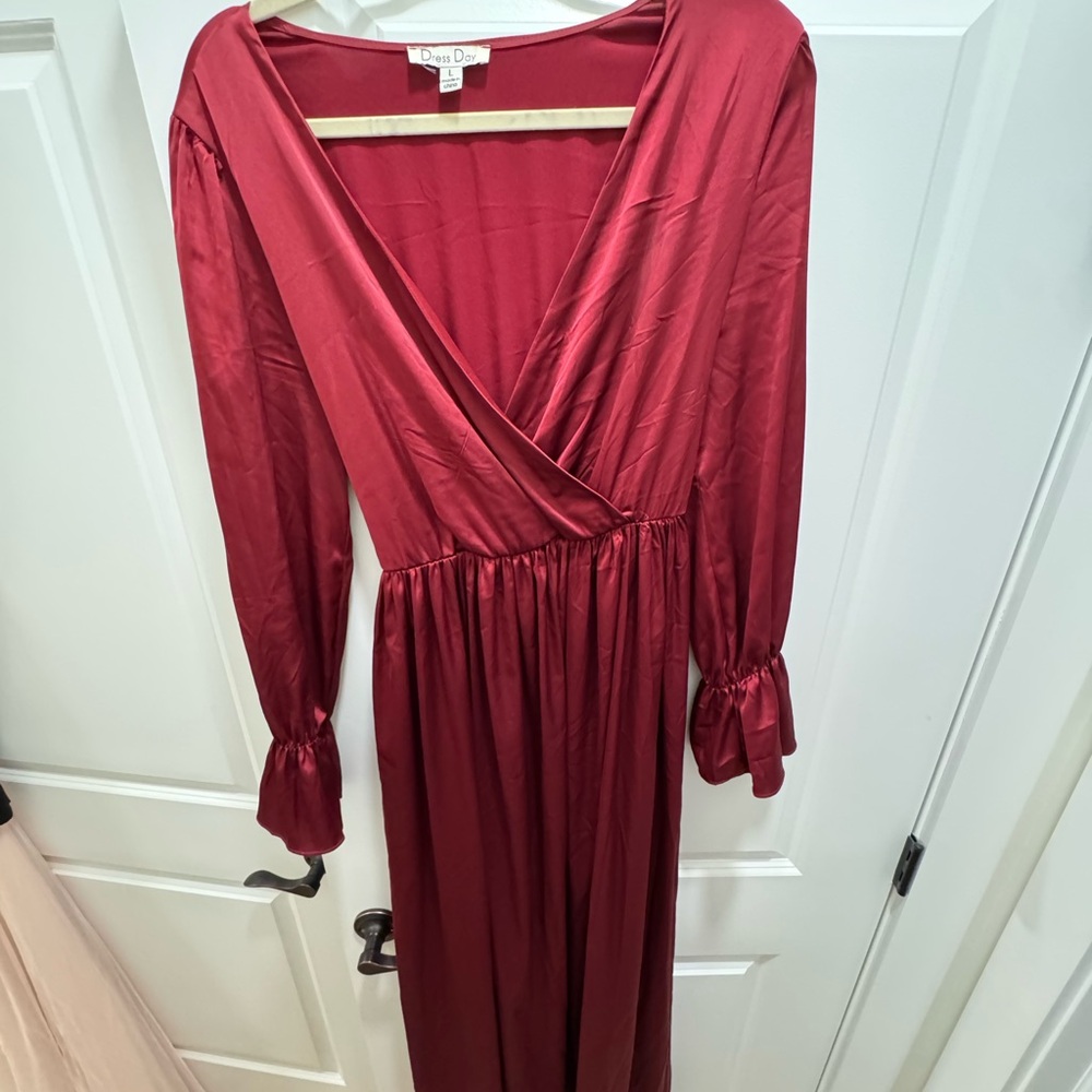 Baltic Born Burgundy Satin Long Sleeve Dress